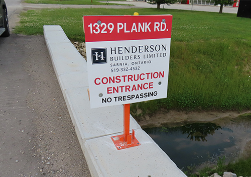 Hold Up Important Signage on Site with Proguards by BuilderGear in Ontario, Canada